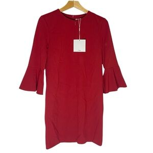 NWT Tibi Red Structured Crepe Shift Dress Womens 2